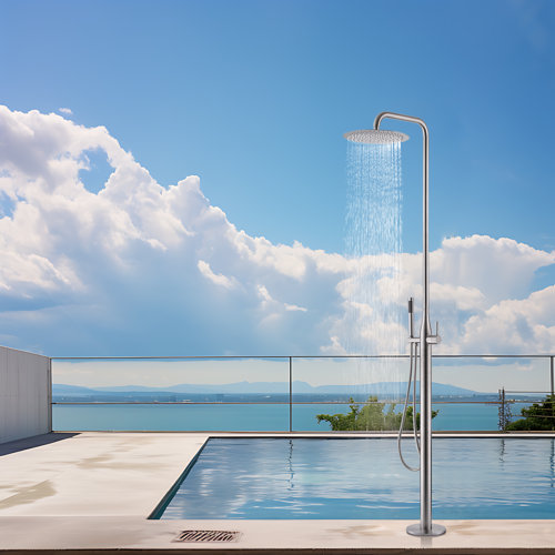 MODLAND Floor Mounted Outdoor Shower Fixtures with Overhead Shower Head